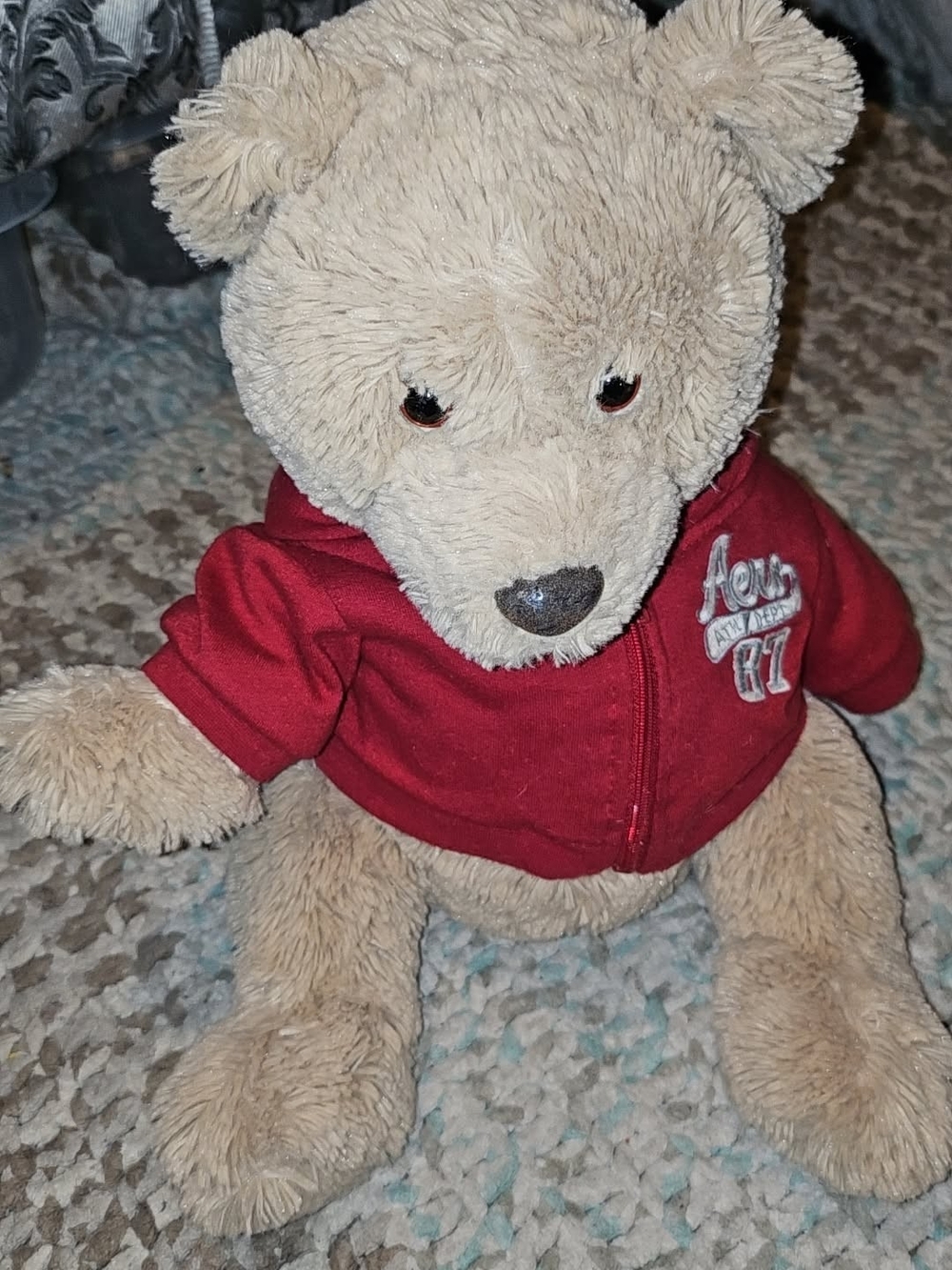Plush Teddy Bear in Beige with Red Hoodie - Kids Toy